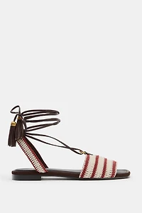 TIED STRIPED FABRIC SANDALS