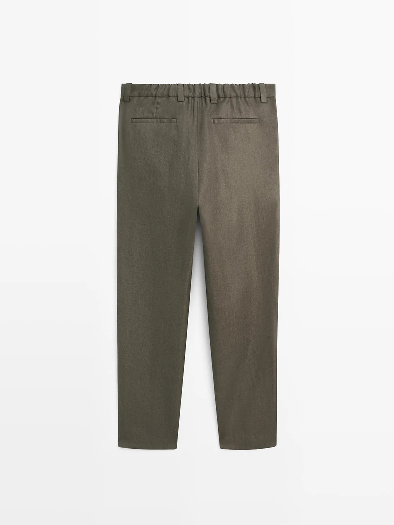 Linen trousers with herringbone detail