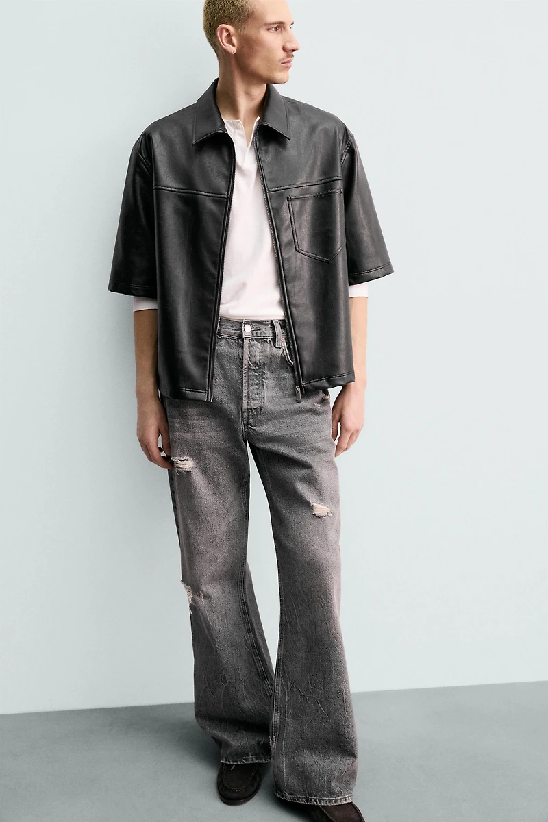 FAUX LEATHER RELAXED FIT OVERSHIRT