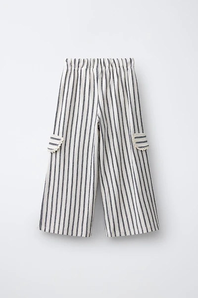 STRIPED WIDE LEG CARGO PANTS
