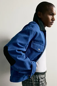 CROPPED FIT JACKET WITH CONTRASTING COLLAR