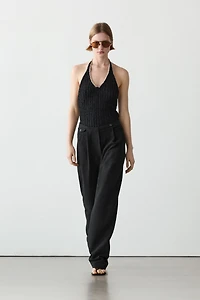 Flowing linen blend trousers with pocket details