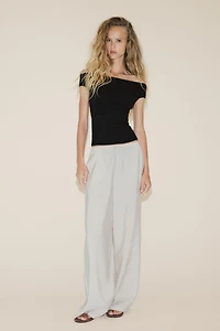TOP COL BATEAU EN MAILLE UNIE