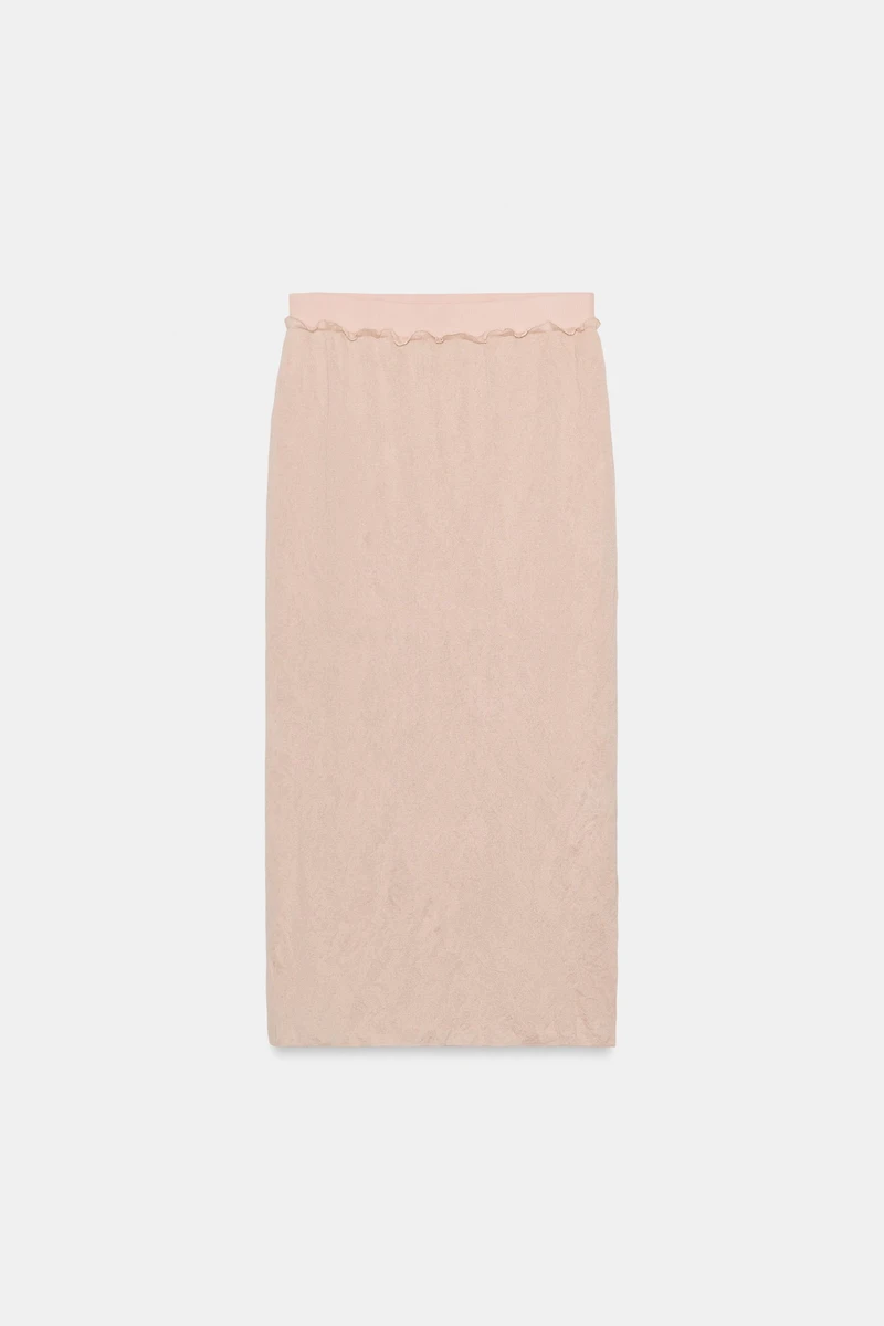 WRINKLED EFFECT KNIT MIDI SKIRT