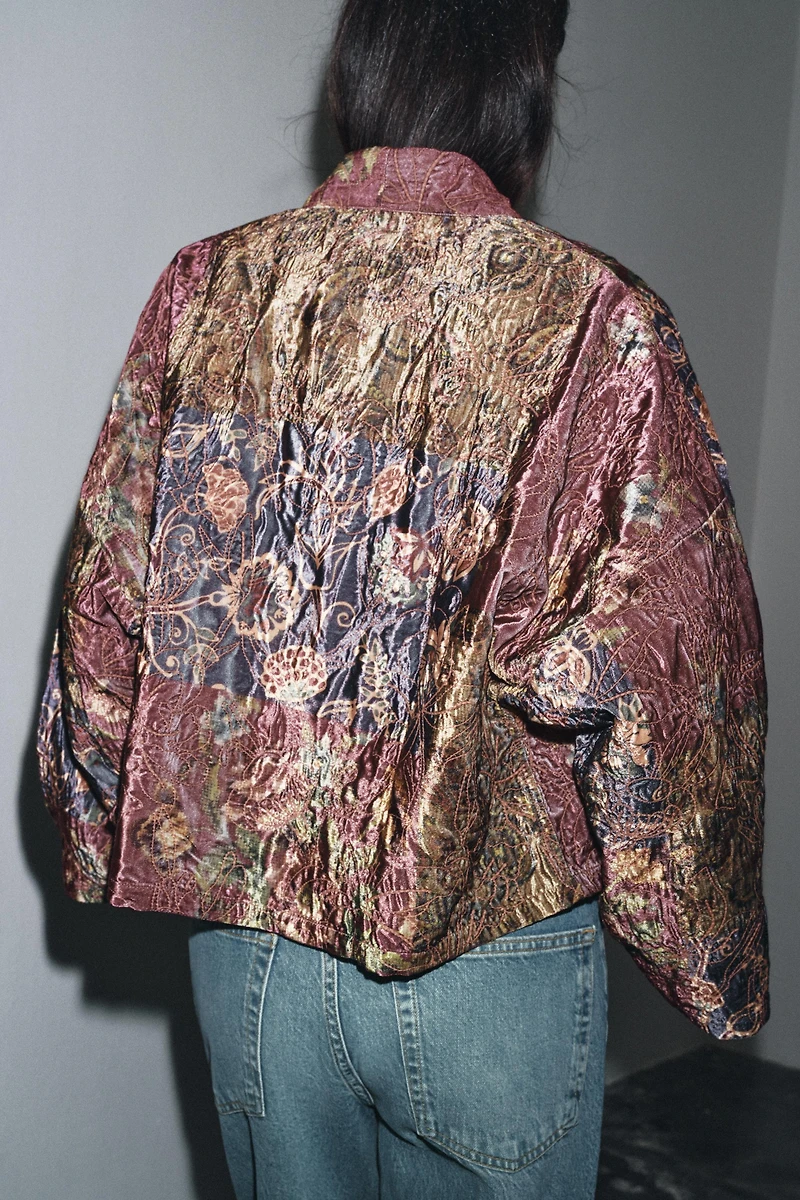 FLORAL PRINT VELVET KIMONO