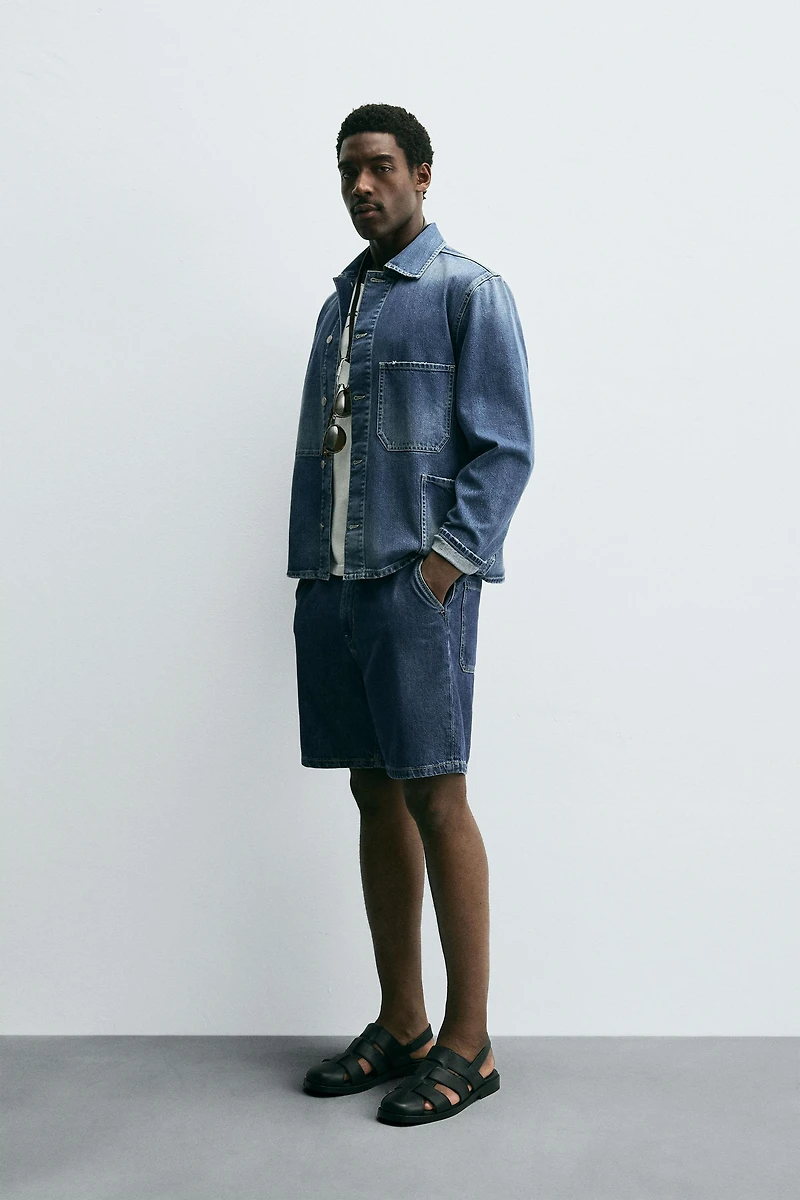 STRAIGHT FIT LIGHT DENIM BERMUDA SHORTS