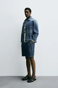 STRAIGHT FIT LIGHT DENIM BERMUDA SHORTS