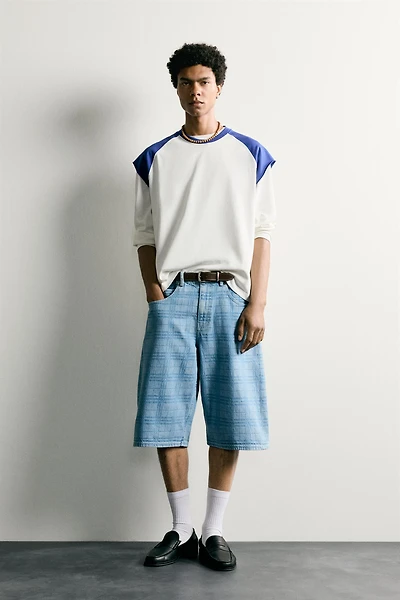 PRINTED WASHED DENIM JORTS