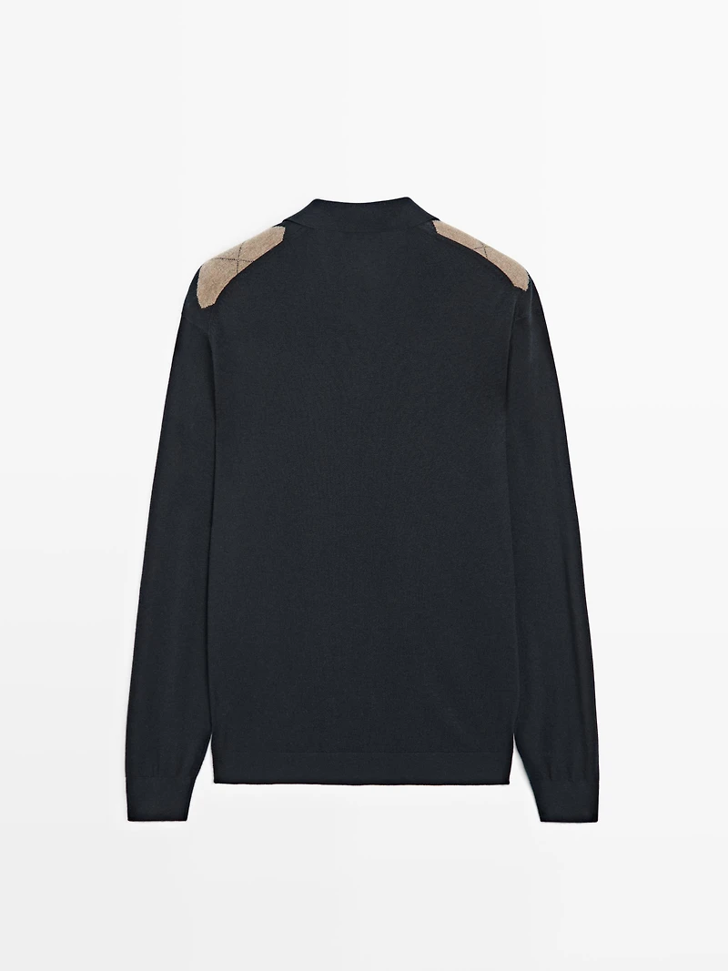 Pull polo laine en maille à losanges