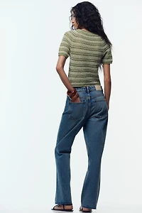 STRIPED TEXTURED KNIT SHORT SLEEVE TOP