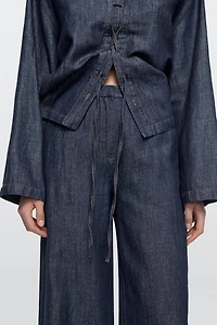 Total look linen blend wide-leg jeans