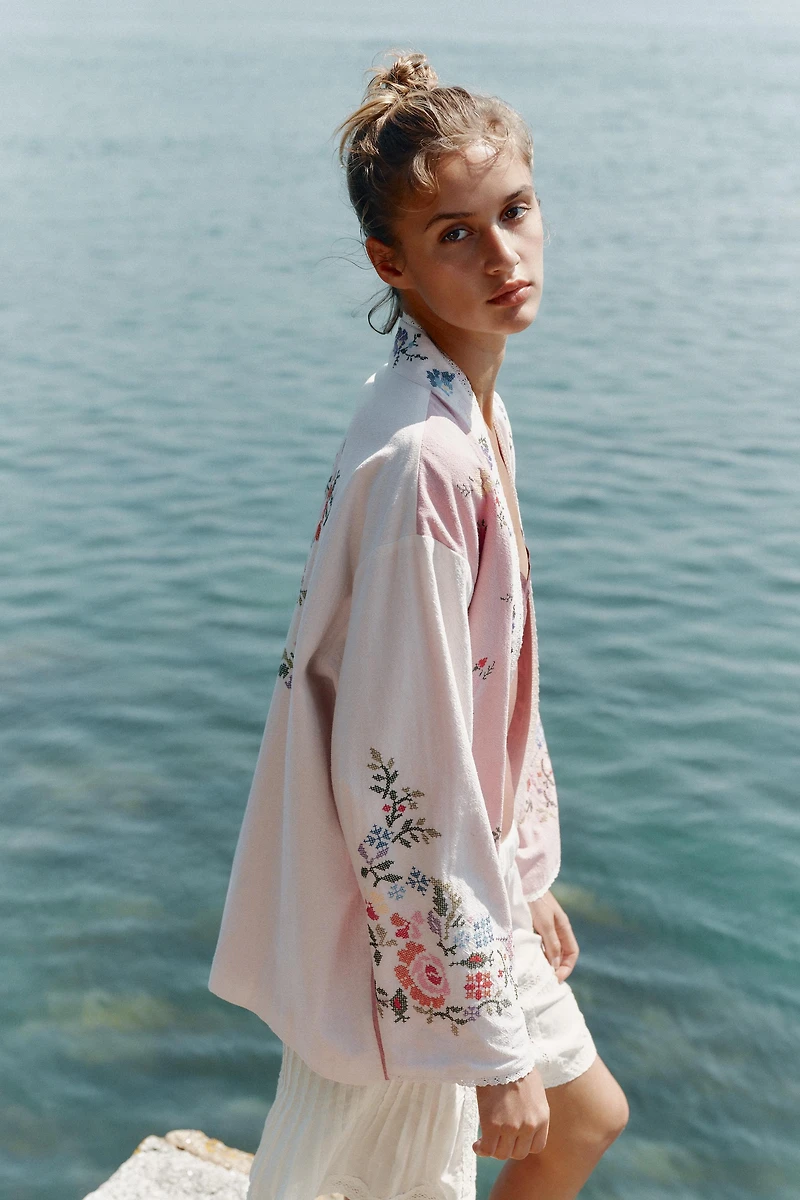 FLORAL EMBROIDERED COTTON KAFTAN