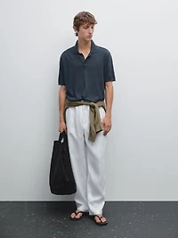Polo en maille de lin mélangé