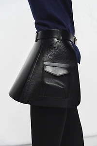 100% LEATHER SKIRT BELT WITH POCKETS