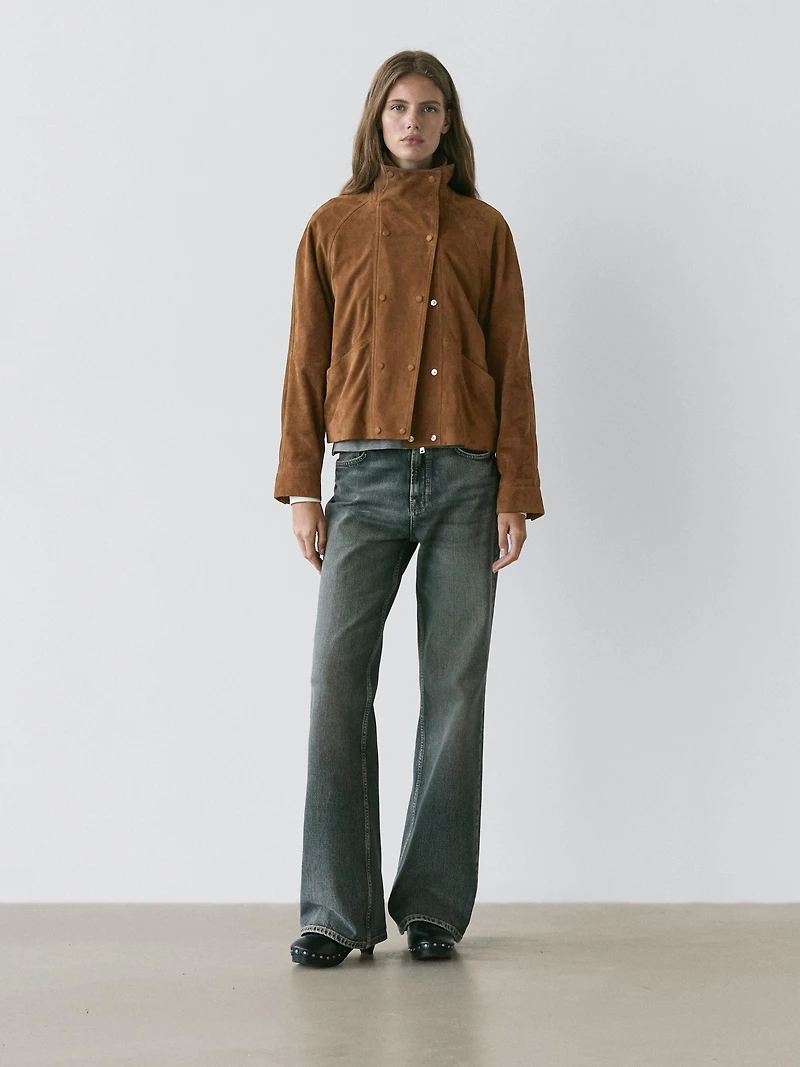 Suede leather jacket with buttons