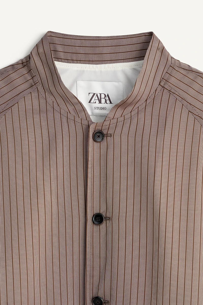 CROPPED STRIPED VISCOSE-CUPRO BOMBER JACKET