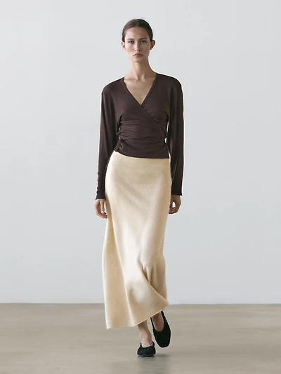 Cotton blend crossover knit cardigan