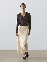 Cotton blend crossover knit cardigan