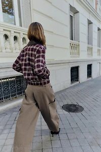 FAUX LEATHER LAPEL CHECK BOMBER JACKET