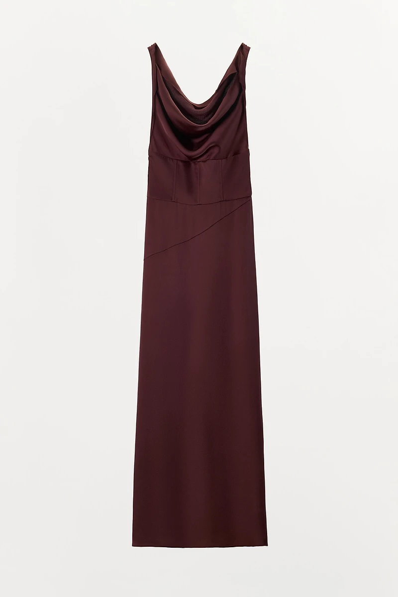 SATIN DRAPED NECK DRESS