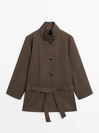 Mid-length trench coat with belt detail