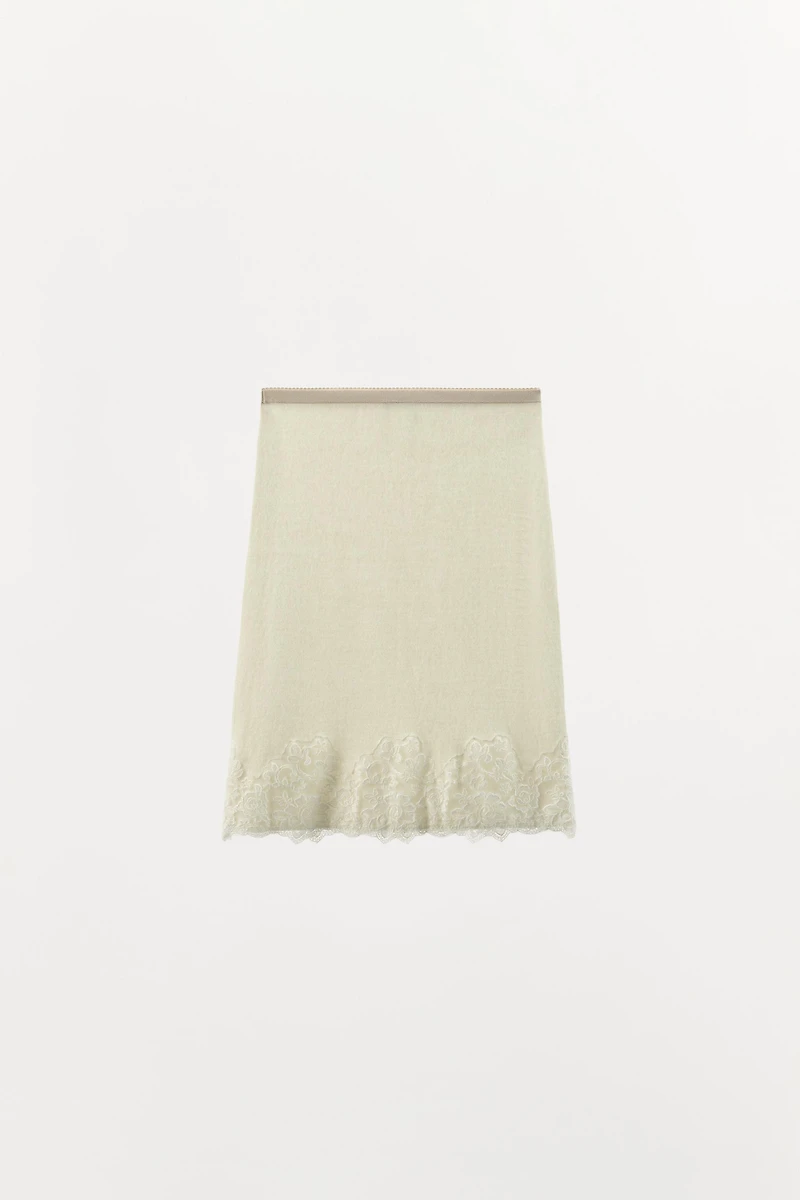 EMBROIDERED LACE KNIT MIDI SKIRT