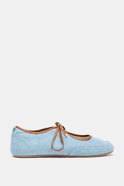 DENIM EFFECT BALLET FLATS WITH BOW