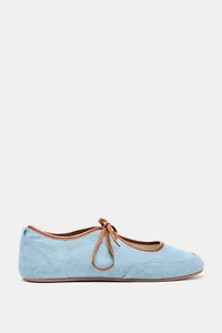 DENIM EFFECT BALLET FLATS WITH BOW