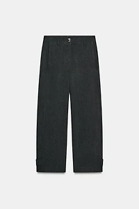 ADJUSTABLE HEM PINSTRIPE PANTS