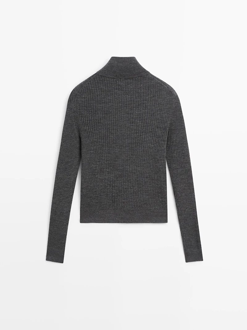 Wool zip-up cardigan