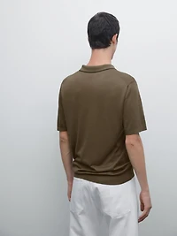 Knit polo shirt with coloured collar detail