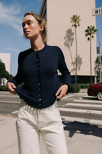 RUFFLED KNIT CARDIGAN