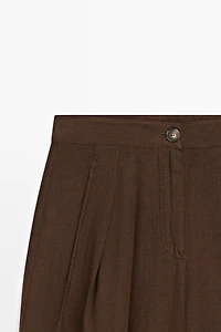 100% linen wide-leg pleated trousers