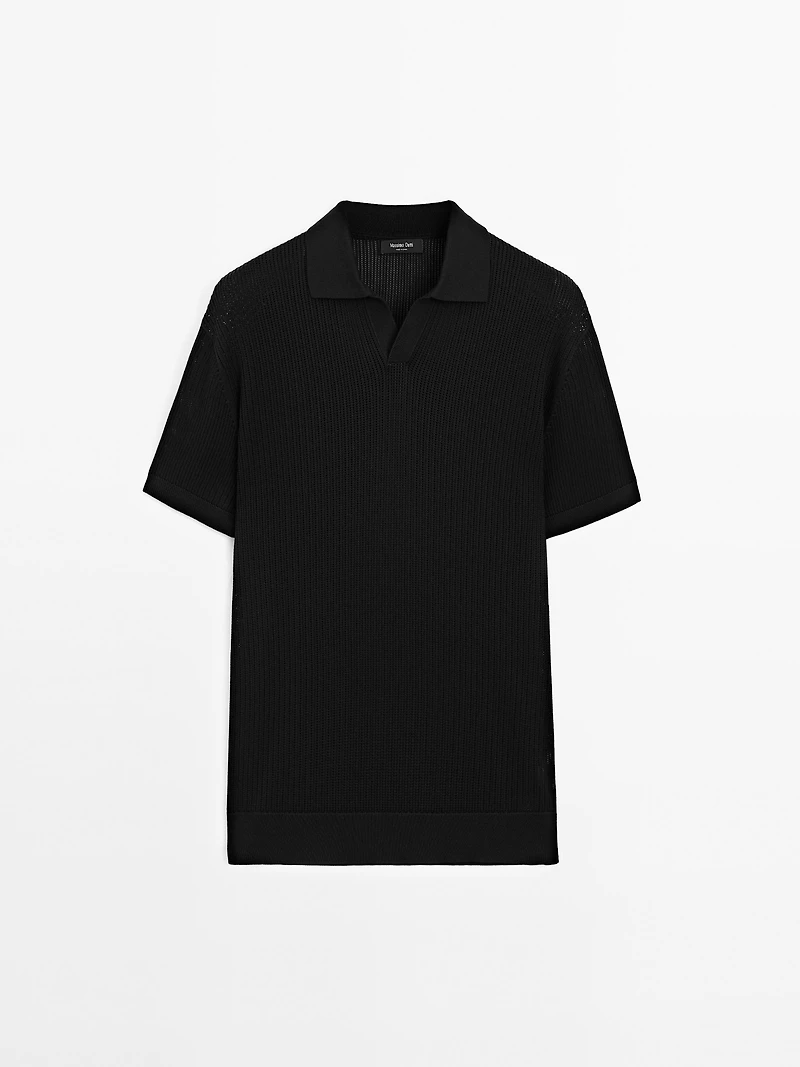 Cutwork V-neck polo shirt