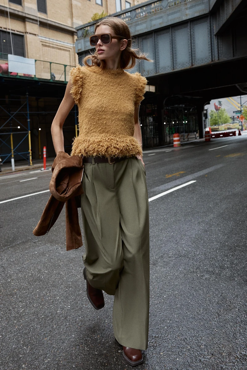 PAPER BAG BELTED PANTS