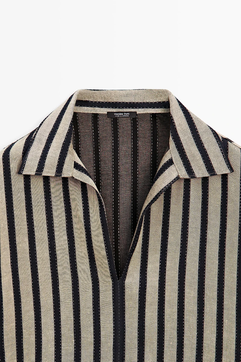 Oversize striped linen blend blouse