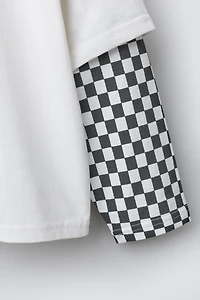ENSEMBLE T-SHIRT DOUBLE MANCHE ET SHORT À CARREAUX DAMIER