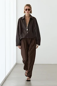 Nappa leather jacket with pleated detail