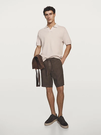Short sleeve textured knit polo shirt