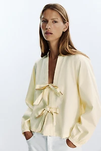 CHEMISE POPELINE RAYURES LACETS