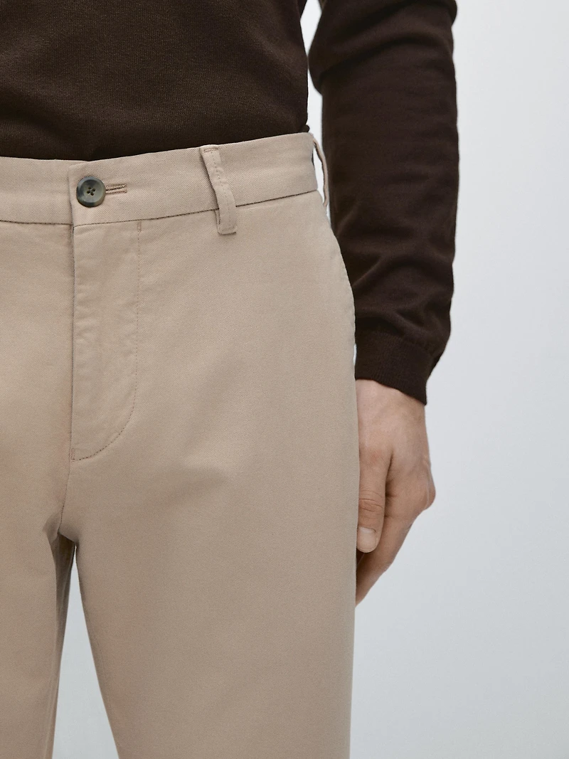Cotton blend slim fit trousers