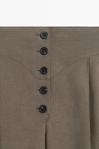 Linen blend pleated trousers