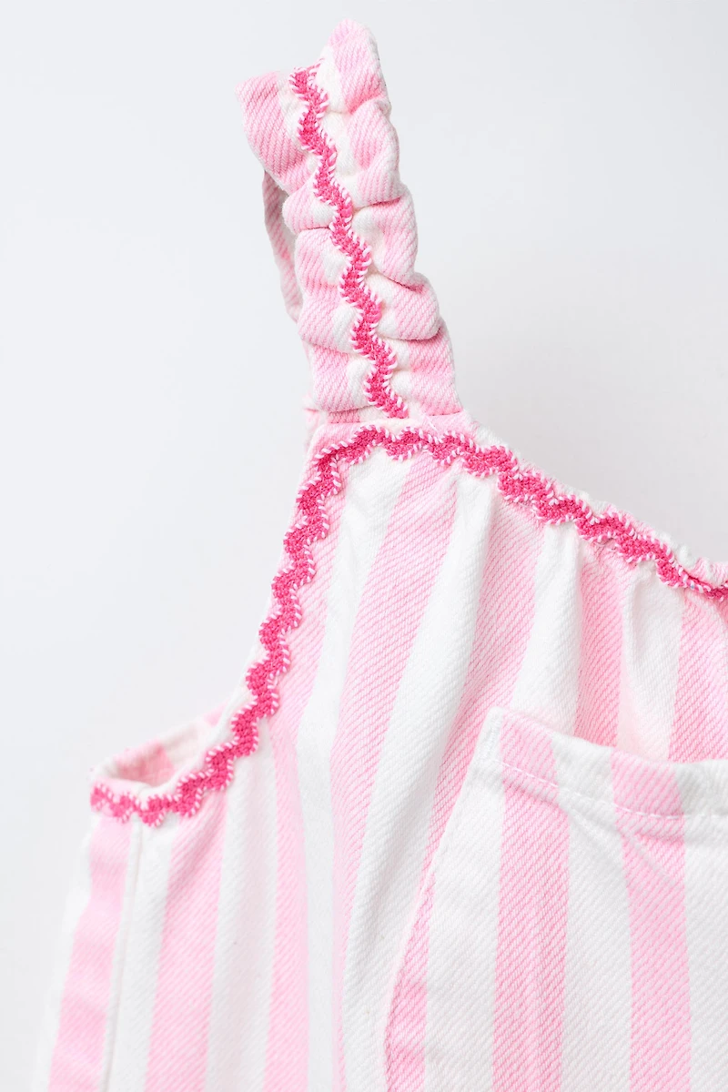 STRIPED TWILL LONG OVERALLS