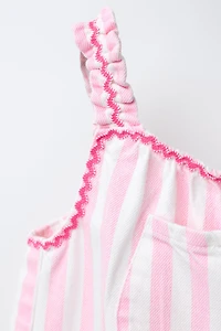 STRIPED TWILL LONG OVERALLS