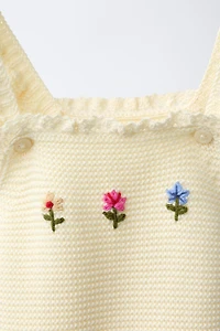 EMBROIDERED FLORAL KNIT OVERALLS