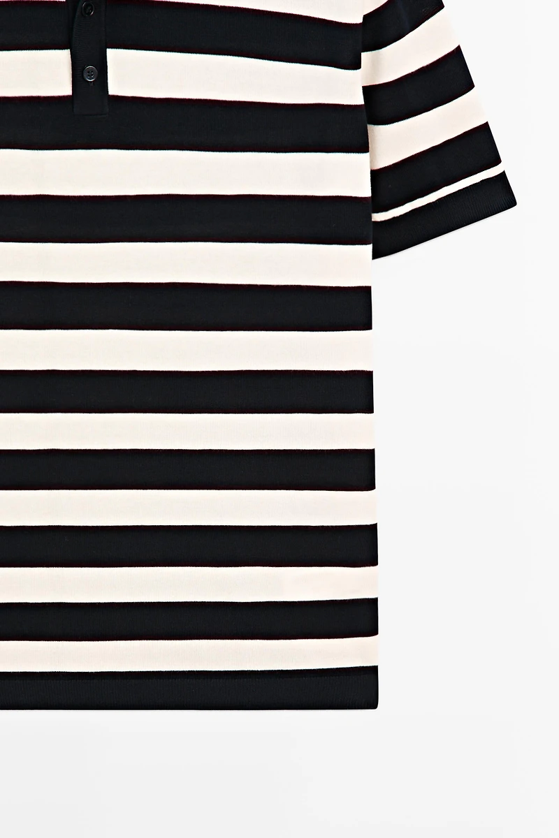 100% cotton striped knit polo shirt