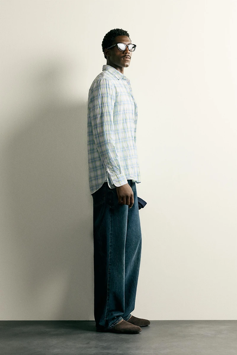 REGULAR FIT WRINKLE EFFECT PLAID SHIRT