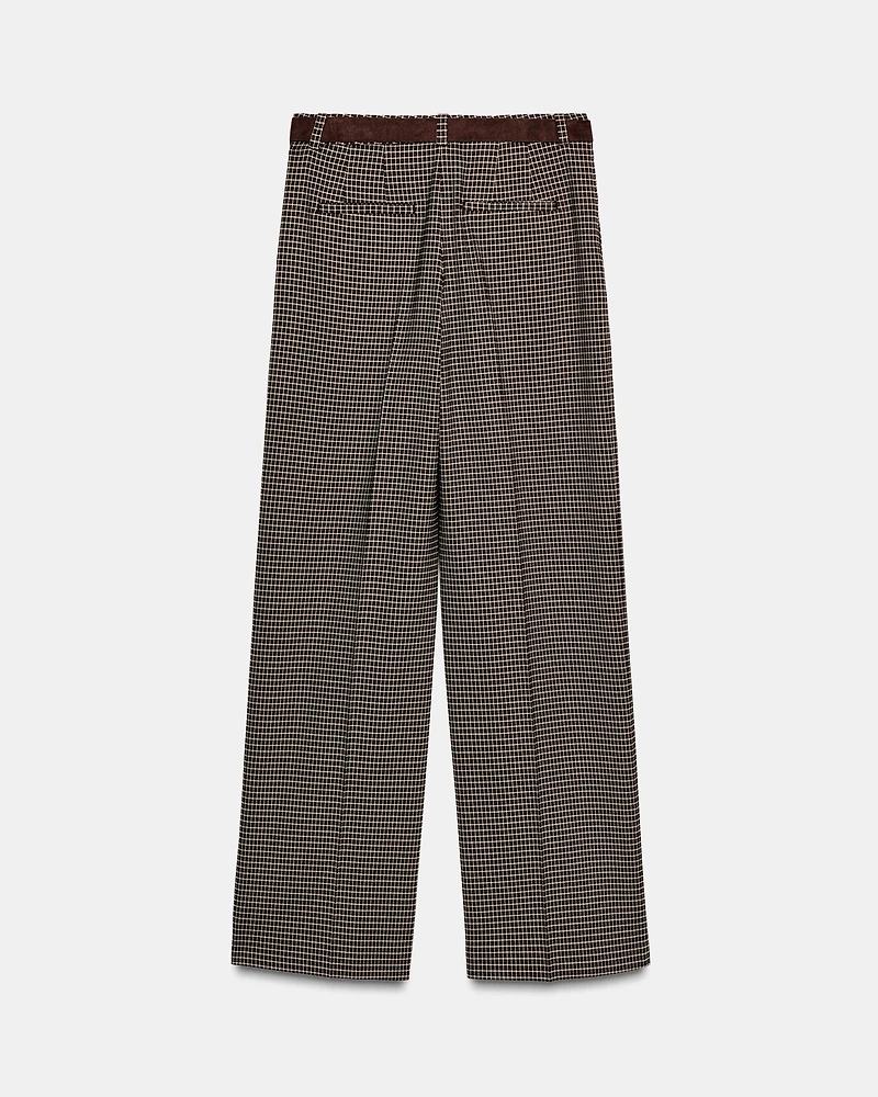 PANTALON DROIT À CARREAUX AVEC CEINTURE