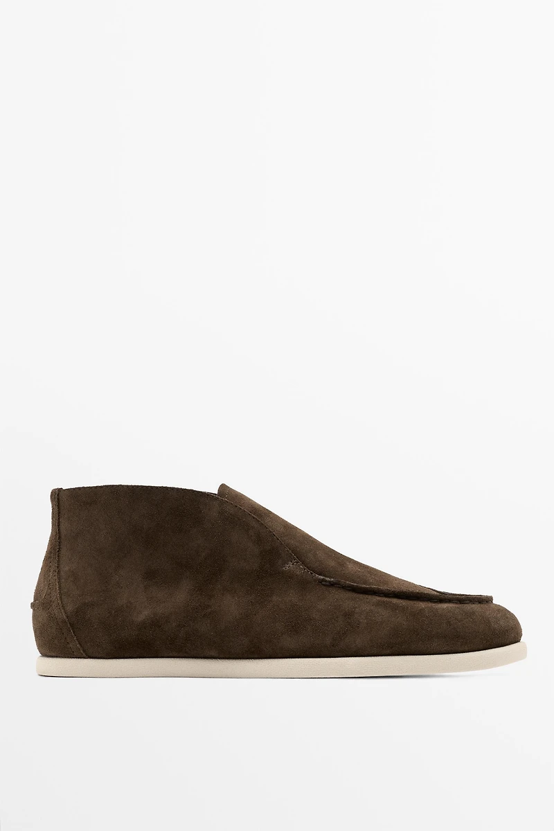 Split suede leather ankle loafer