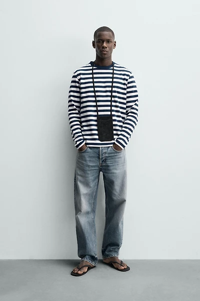 STRIPED LINEN COTTON BLEND LONG SLEEVE T-SHIRT